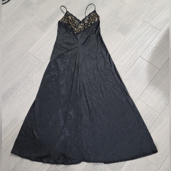 Vintage Slip Dress Maxi Lace Black Gold Y2K Sexy Bows Fashion Bug Size Large - Picture 4 of 11